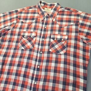 Vintage Dee Cee Brand Mens Western Pearl Snap Shirt Plaid Red Blue White Size 17